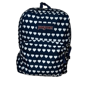 Jansport Superbreak Navy With White Hearts Backpack